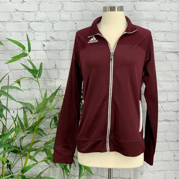adidas Tops - Adidas Maroon w/ White Stripes Zip Up Sweatershirt